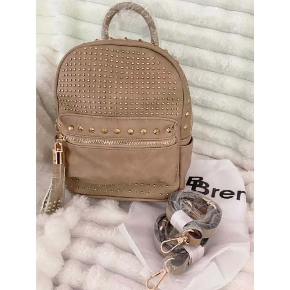 Brentano Sand Beige Studded Mini Backpack Purse NWT